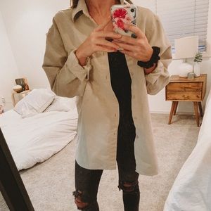 Tan Suede Oversized Overshirt Jacket Shacket Top